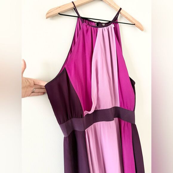 Eva Mendes for NY & Co High Neck Color Block Maxi Dress in Maroon & Pink - XL - Picture 4 of 7